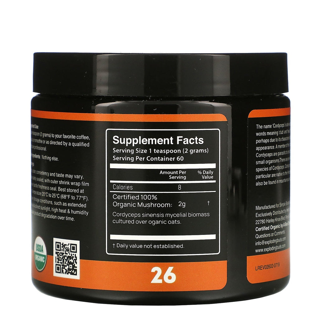 Exploding Buds, Cordyceps Sinensis, Certified  Mushroom Powder, 4.2 oz (120 g)