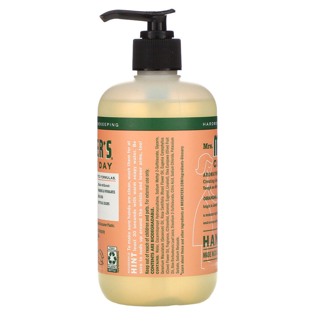 Mrs. Meyers Clean Day, Jabón de manos, aroma a geranio, 12,5 fl oz (370 ml)