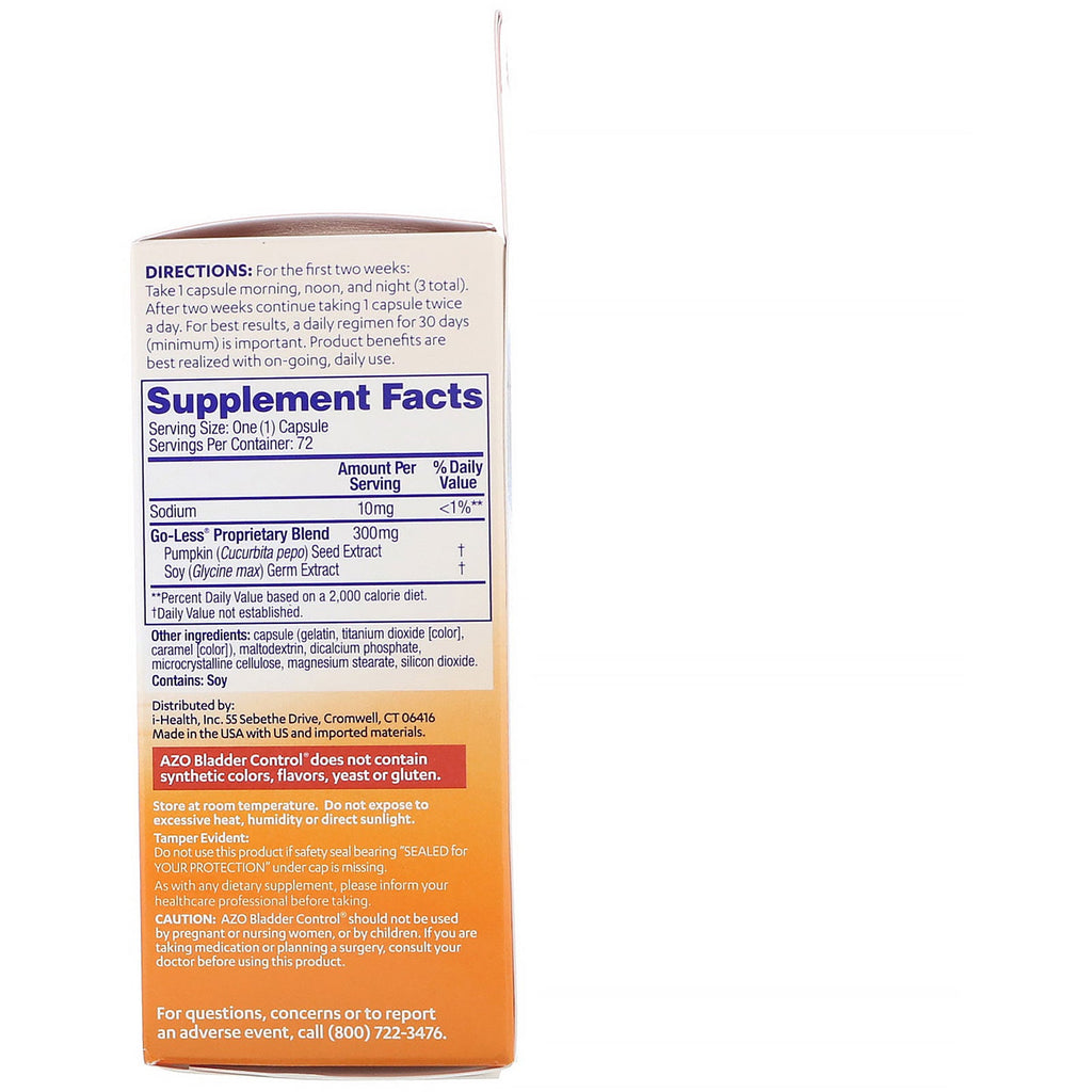 Azo, Bladder Control with Go-Less, 72 Capsules