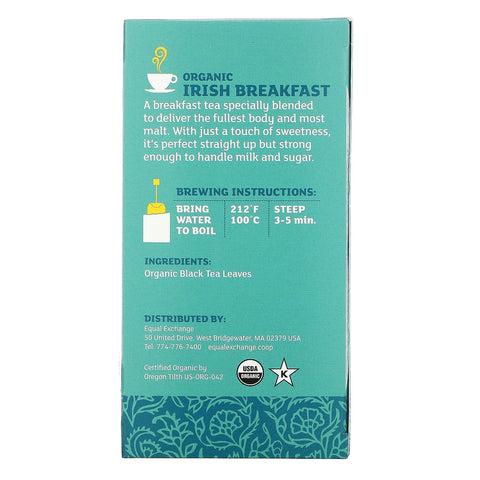 Equal Exchange, irsk morgenmad, sort te, 20 teposer, 1,41 oz (40 g)