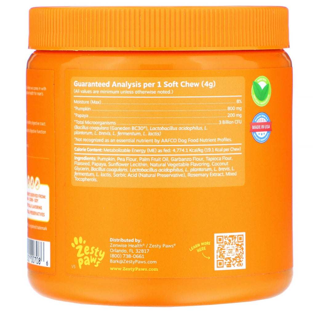 Zesty Paws, Probiotic Bites for Dogs, Digestion, All Ages, Pumpkin Flavor, 90 Soft Chews