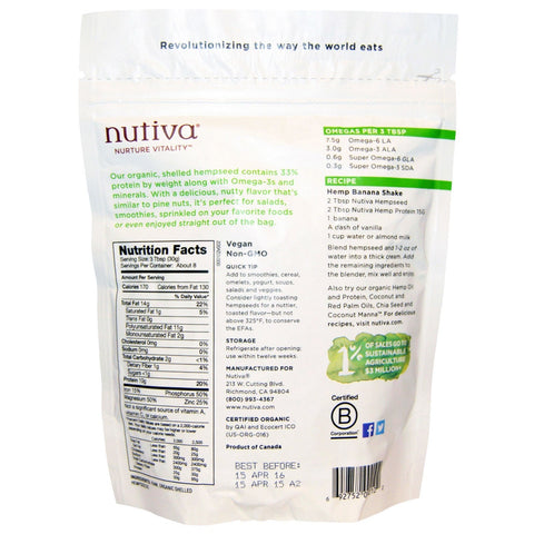 Nutiva,  Hemp Seed Raw Shelled, 8 oz (227 g)