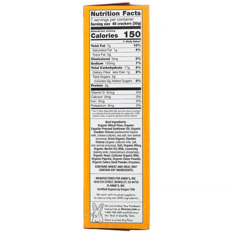 Annies hjemmedyrkede, hvide cheddarkaniner, bagte snackkiks, 7,5 oz (213 g)