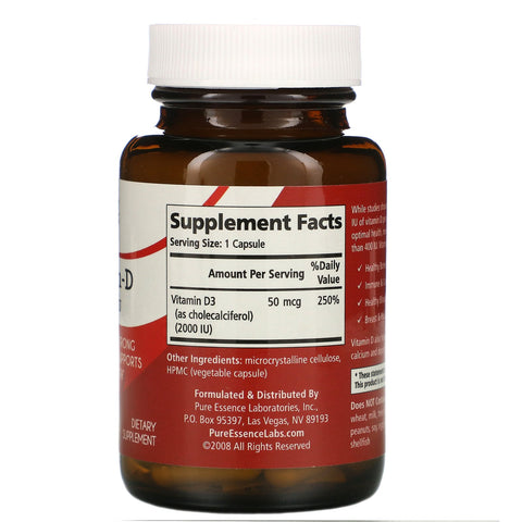 Pure Essence, Vitamin-D, 2,000 IU, 30 Vegi-Caps