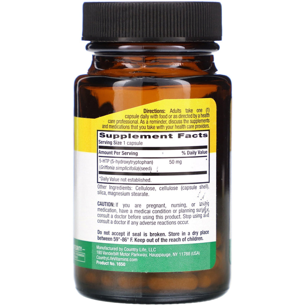 Country Life, 5-HTP, 50 mg, 50 veganske kapsler