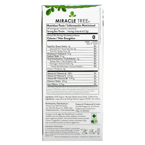 Miracle Tree, Moringa Superfood Tea, original, koffeinfri, 25 teposer, 1,32 oz (37,5 g)