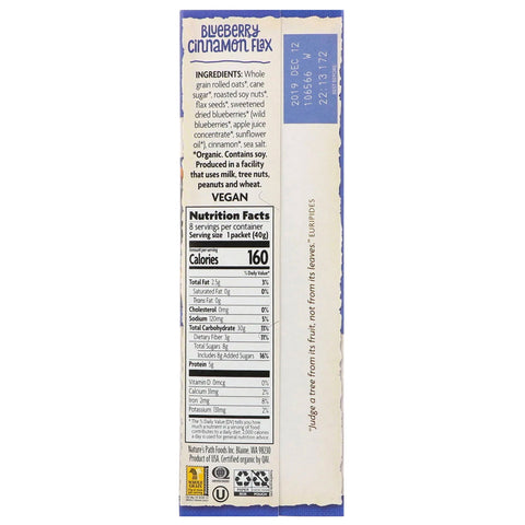 Nature's Path,  Instant Oatmeal, Blueberry Cinnamon Flax, 8 Packets, 11.3 oz (320 g)