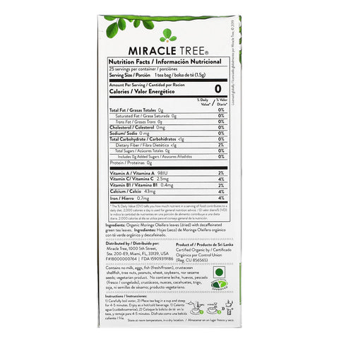 Miracle Tree, Moringa Superfood Tea, Grøn te, Koffeinfri, 25 teposer, 1,32 oz (37,5 g)