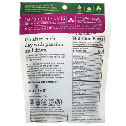Navitas s, Power Snacks, Cacao Goji, 8 oz (227 g)
