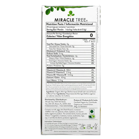 Miracle Tree, Moringa Superfood te, honning og vanilje, koffeinfri, 25 teposer, 1,32 oz (37,5 g)