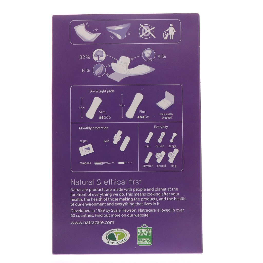 Natracare, Dry &amp; Light, Bomuldsbetræk, Slank, 20 puder