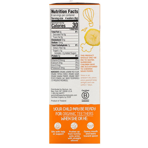 Happy Family s, Mordedores, obleas suaves para la dentición, bebé sentado, batata y plátano, 12 paquetes, 4 g (0,14 oz) cada uno