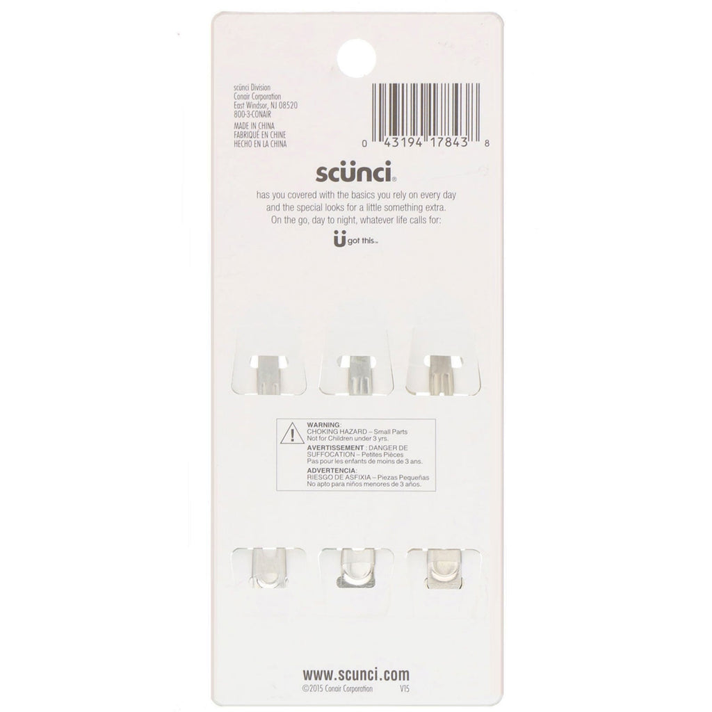 Scunci, No Slip Grip Oval Clip, Hold hele dagen, Assorterede farver, 3 stk.