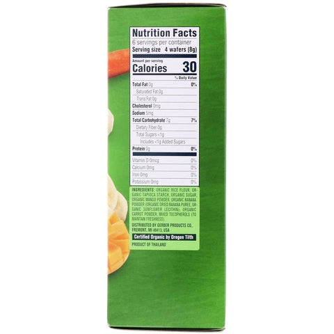 Gerber, mordedores, obleas suaves para la dentición, a partir de 7 meses, mango, plátano y zanahoria, 12 paquetes, 2 obleas cada uno