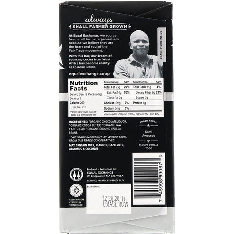 Equal Exchange, mørk chokolade, total formørkelse, 92 % kakao, 2,8 oz (80 g)