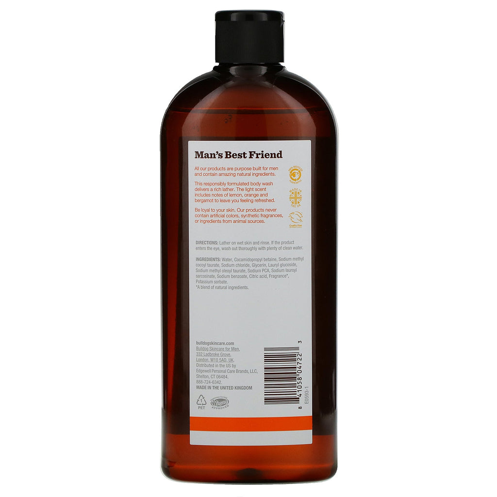 Bulldog Hudpleje til Mænd, Body Wash, Citron &amp; Bergamot, 16,9 fl oz (500 ml)