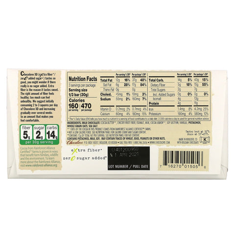 Chocolove, XO, tørristet pistacie i 40% mælkechokoladebar, 3,2 oz (90 g)