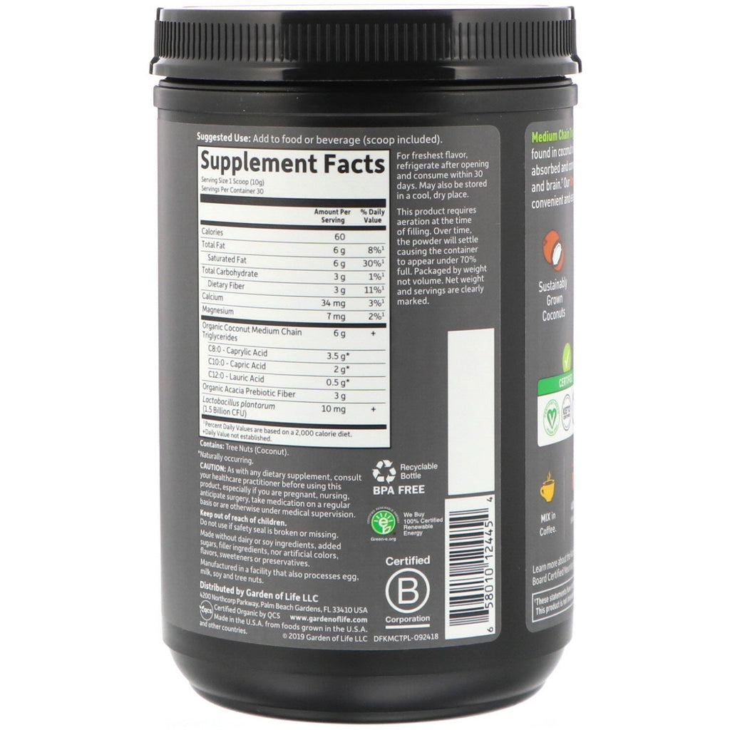 Garden of Life, Dr. Formuleret Keto, MCT-pulver, 10,58 oz (300 g)