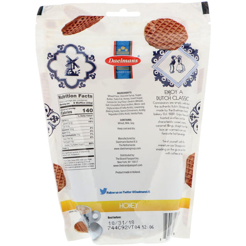 Daelmans, Mini Stroopwafels, honning, 5,29 oz (150 g)