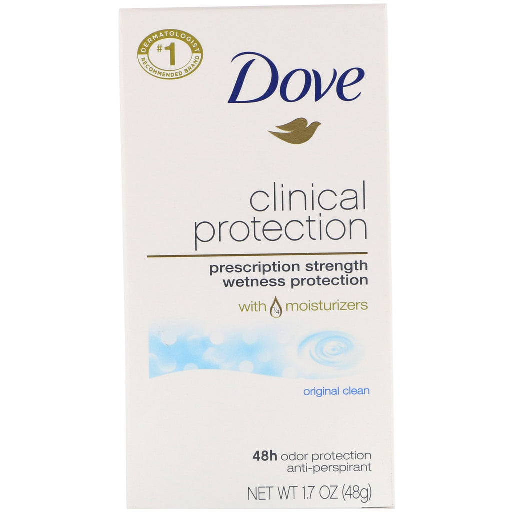 Dove, klinisk beskyttelse, receptpligtig styrke, anti-perspirant deodorant, original clean, 1,7 oz (48 g)