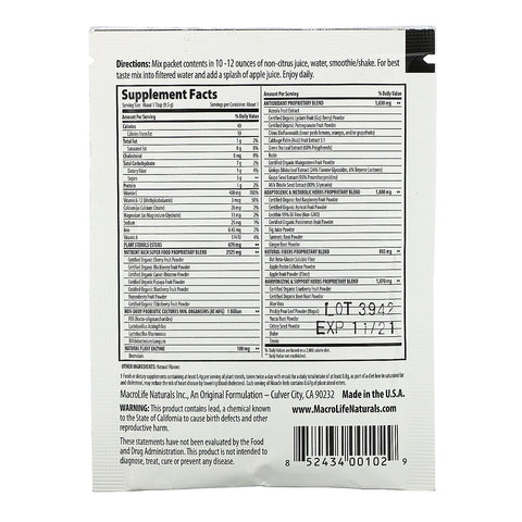 Macrolife Naturals, Miracle Reds, Superfood, Goji, Pomegranate,  Acai,  Mangosteen, 0.3 oz (9.5 g)