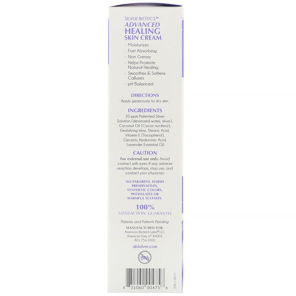 American Biotech Labs, Advanced Healing Skin Cream, Natural Lavender Scent, 3.4 oz (96 g)