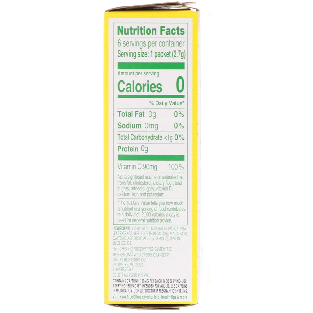 True Citrus, True Lemon, Energy, Wild Cherry Cranberry, 6 Packets, 0.57 oz (16.2 g)