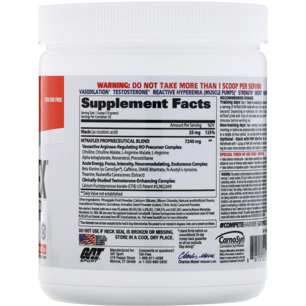 GAT, NITRAFLEX, Peach Iced Tea, 10.6 oz (300 g)