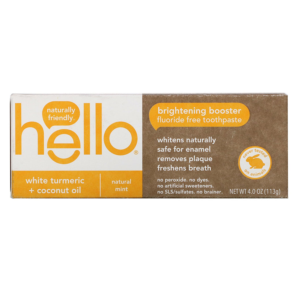 Hello,  Brightening Booster Fluoride Free Toothpaste, White Turmeric + Coconut Oil, Natural Mint, 4.0 oz (113 g)