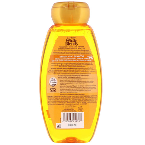 Garnier, Whole Blends, Champú iluminador, extractos de aceites marroquíes de argán y camelia, 12,5 fl oz (370 ml)