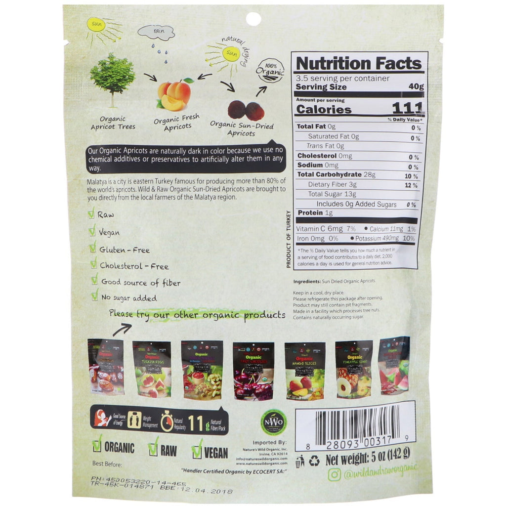 Nature's Wild, Wild &amp; Raw, soltørrede, tyrkiske abrikoser, 5 oz (142 g)