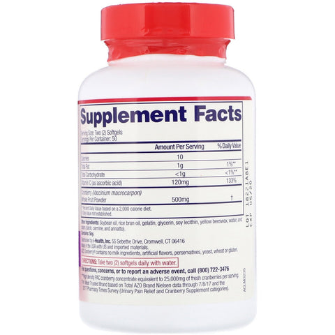 Azo, tranebær, urinvejssundhed, 100 softgels