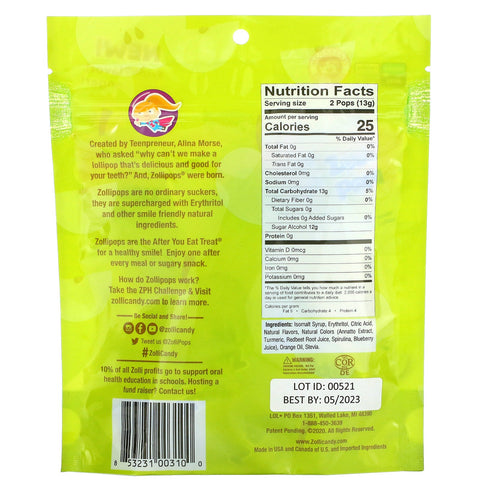 Zollipops, The Clean Teeth Pops, Green Apple, 3,1 oz