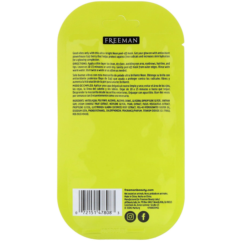 Freeman Beauty, Neon Vibes, Get Lit, Illuminating Peel-Off Mask, 0.33 fl oz (10 ml)