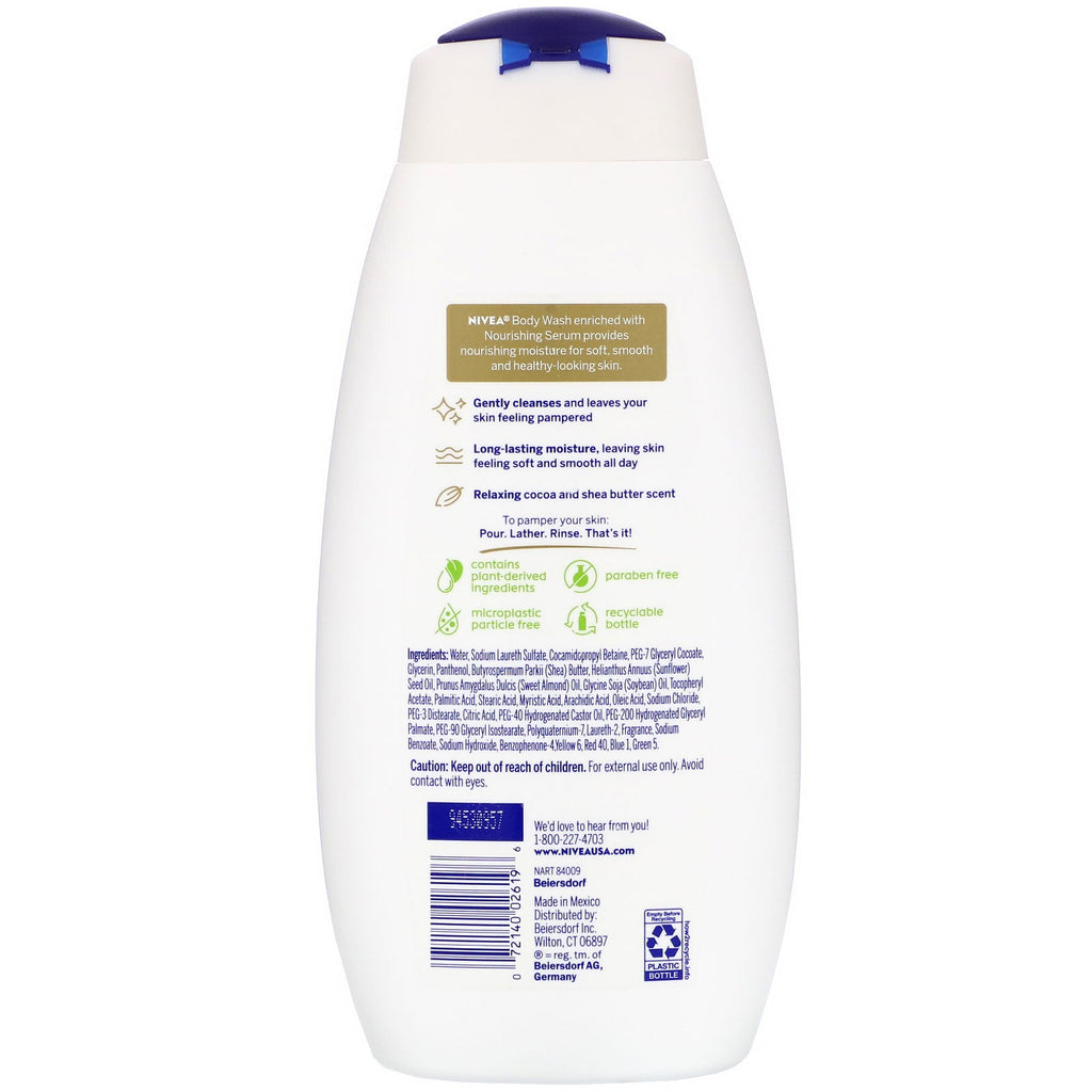 Nivea, Jabón corporal Pampering, manteca de cacao y karité, 20 fl oz (591 ml)