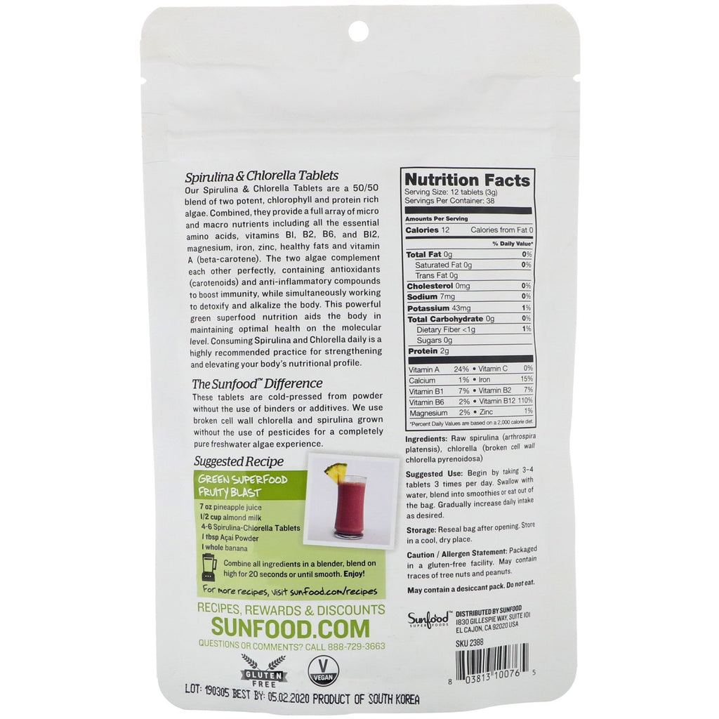 Solmad, Spirulina &amp; Chlorella, Super Alger tabletter, 250 mg, 456 tabletter