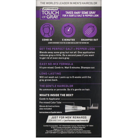 Just for Men, Touch of Grey, tinte para cabello que se puede peinar, negro T-55, 40 g (1,4 oz)