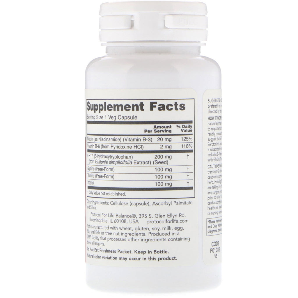 Protokol for livsbalance, 5-HTP, 200 mg, 60 vegetabilske kapsler