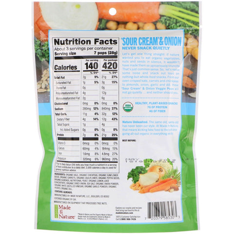 Made in Nature, Veggie Pops, 'Sour Cream' & Onion Supersnacks, 3 oz (85 g)