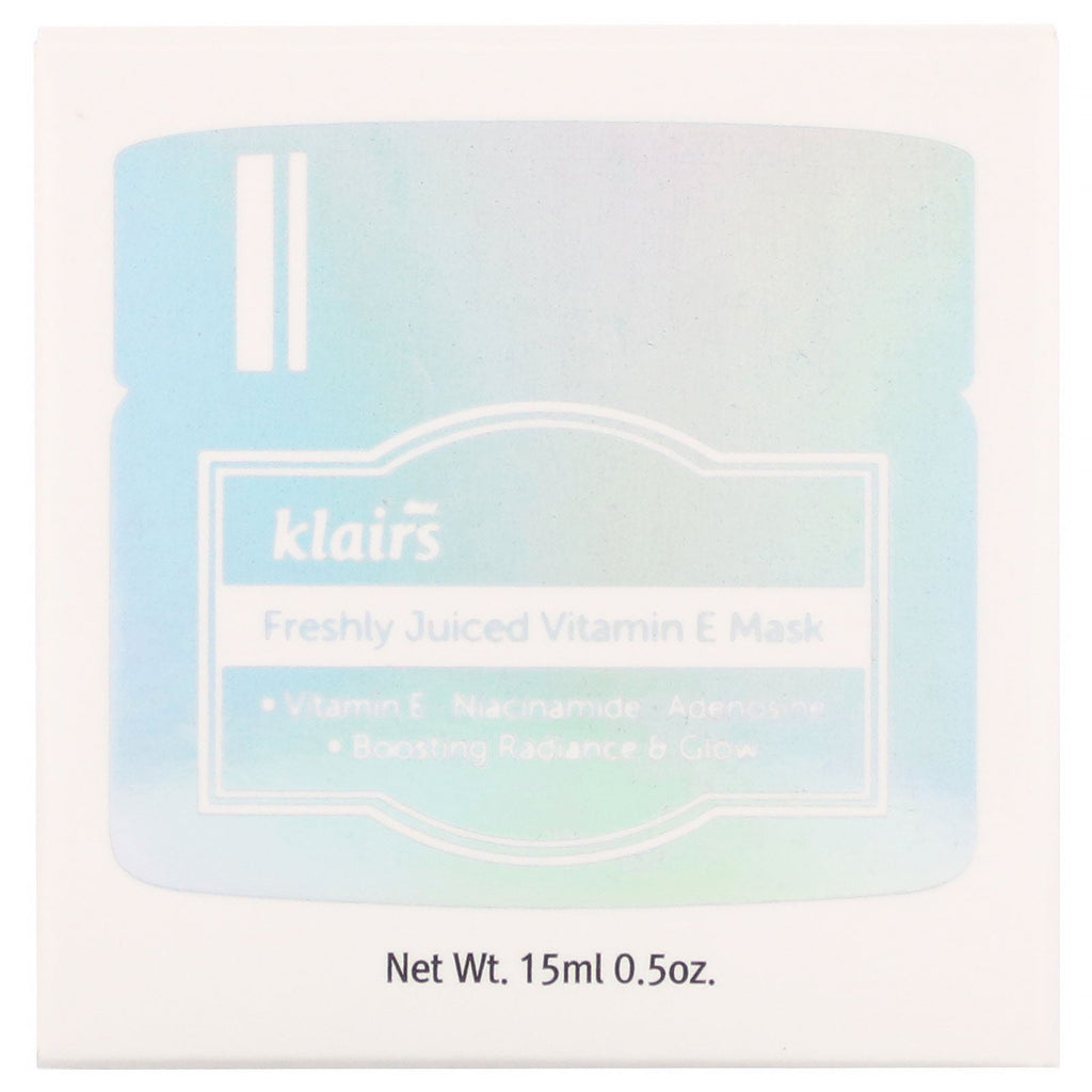 Dear, Klairs, Mascarilla de vitamina E recién exprimida, 0,5 oz (15 ml)