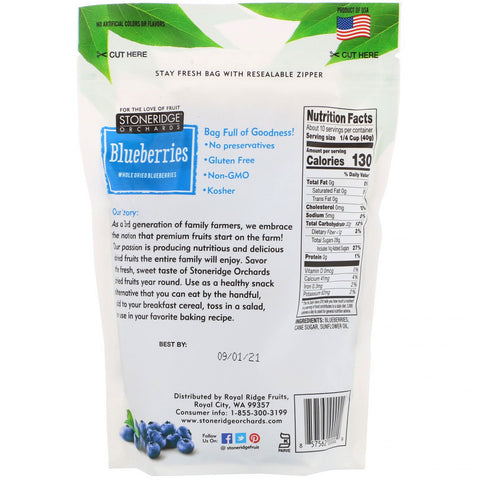 Stoneridge frugtplantager, blåbær, hele tørrede blåbær, 14 oz (397 g)