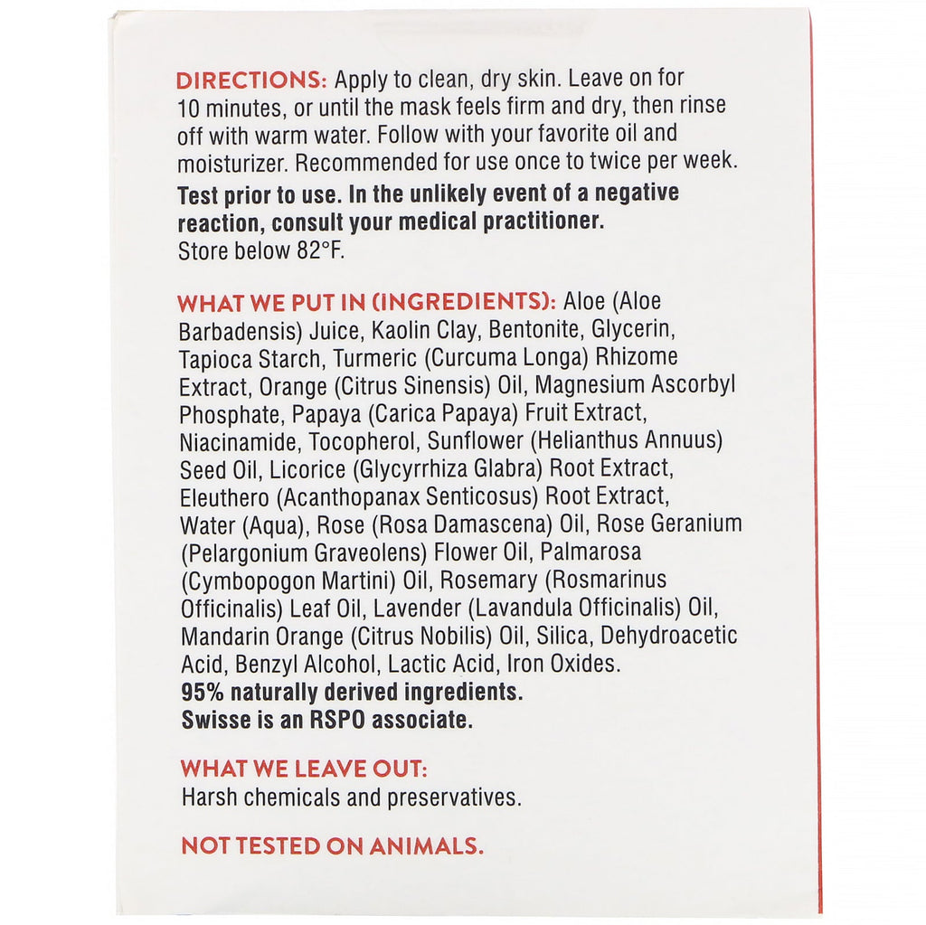 Swisse, Skincare, Blood Orange Brightening Clay Mask, 2.47 oz (70 g)