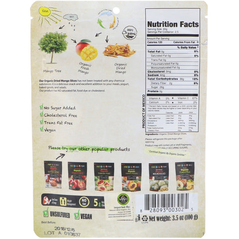Nature's Wild, Wild & Real, seco, rodajas de mango, 3,5 oz (100 g)