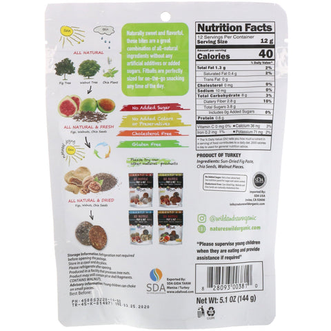 Nature's Wild , Helt naturligt, Snacking Frugt & Nøddebid, Fit Bolde, Figner + Valnødder + Chiafrø, 5,1 oz (144 g)
