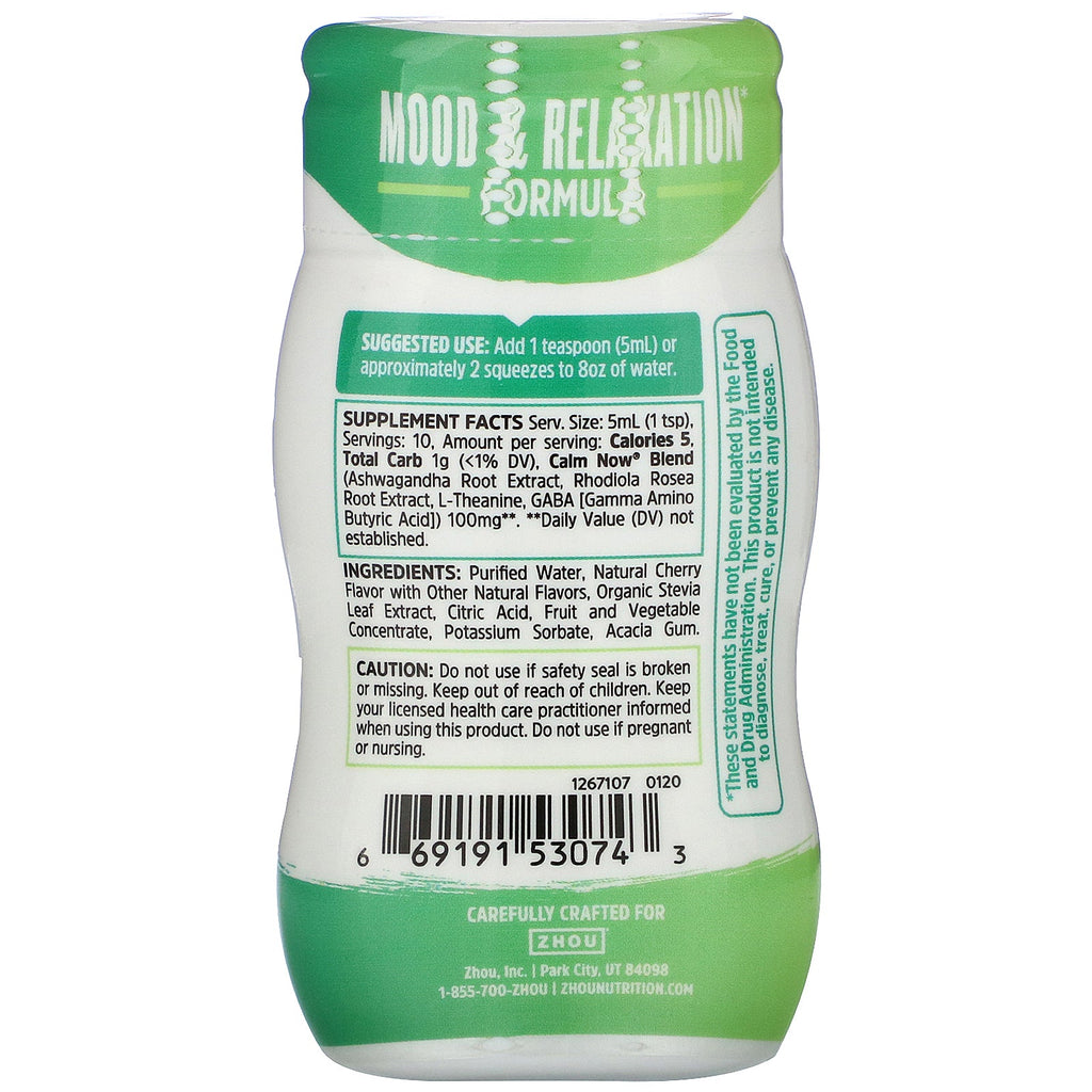 Zhou Nutrition, Calm Now, potenciador del agua con infusión de nutrientes, cereza, 50 ml (1,69 oz. líq.)