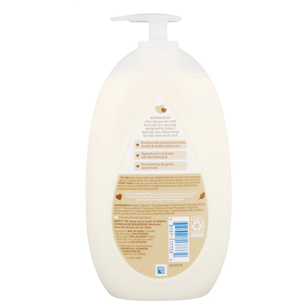 Johnson &amp; Johnson, Skin Nourish, loción de avena y vainilla, 500 ml (16,9 oz. líq.)