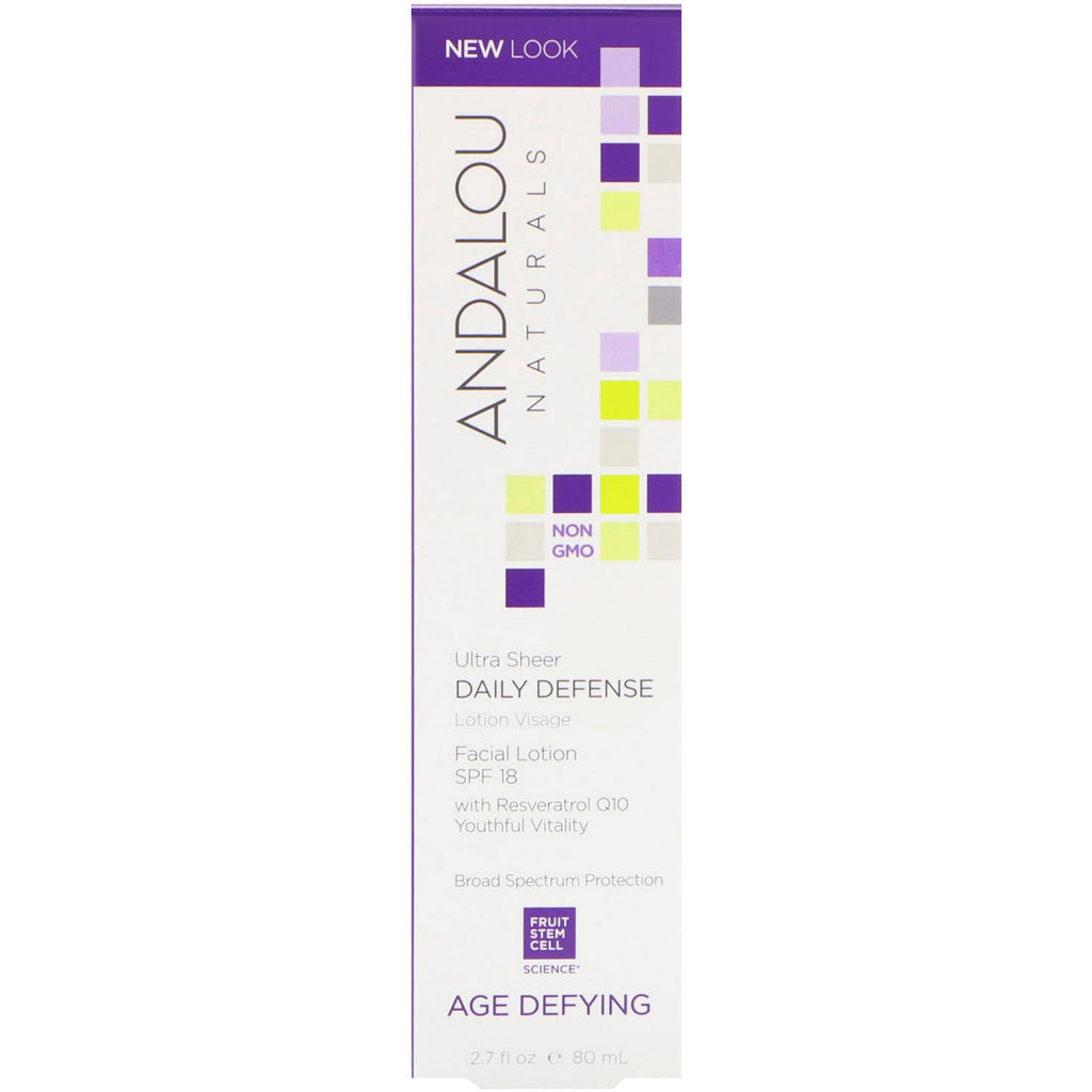 Andalou Naturals, Facial Lotion, Ultra Sheer Daily Defense, SPF 18, Age Defying, 2,7 fl oz (80 ml)