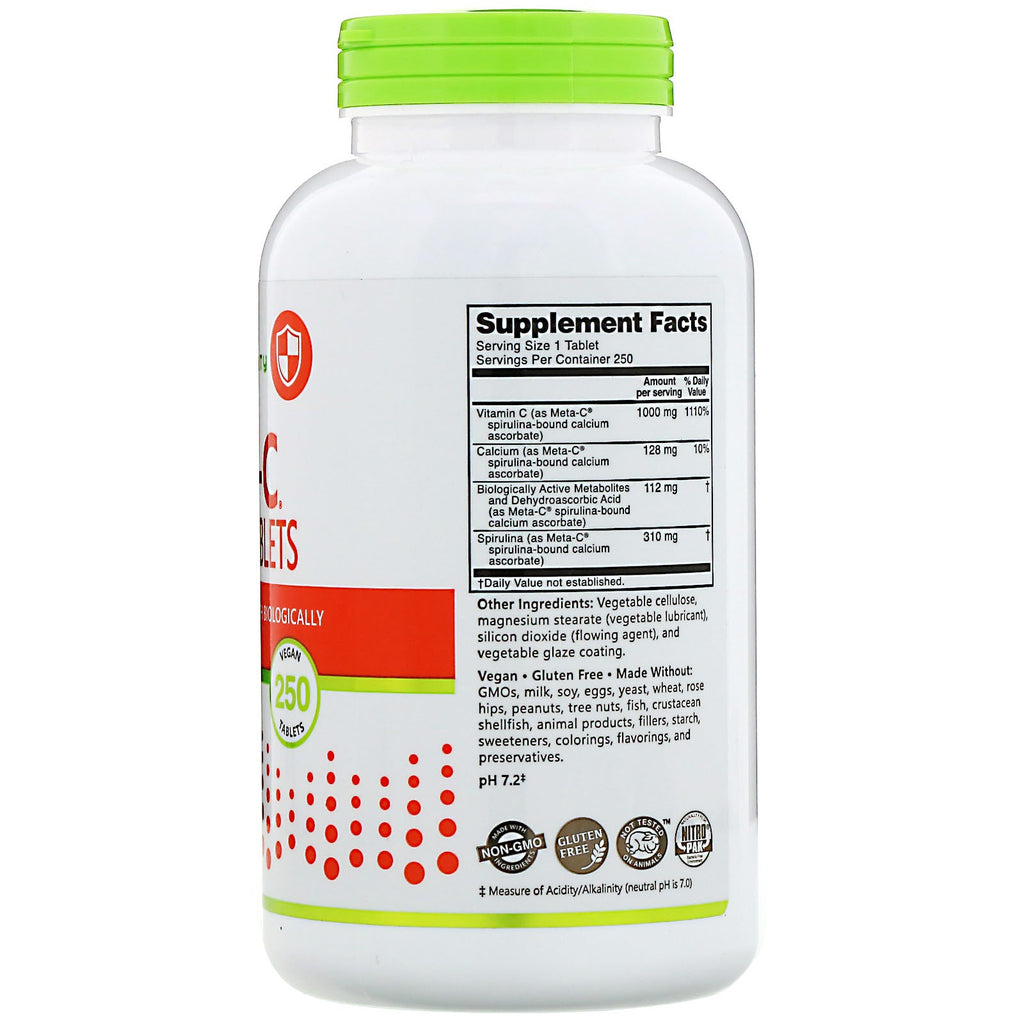 NutriBiotic, Immunitet, Meta-C, 1.000 mg, 250 veganske tabletter