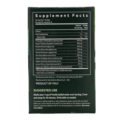 Gaia Herbs, Limpieza y desintoxicación, sin cafeína, 16 bolsitas de té, 32 g (1,13 oz)