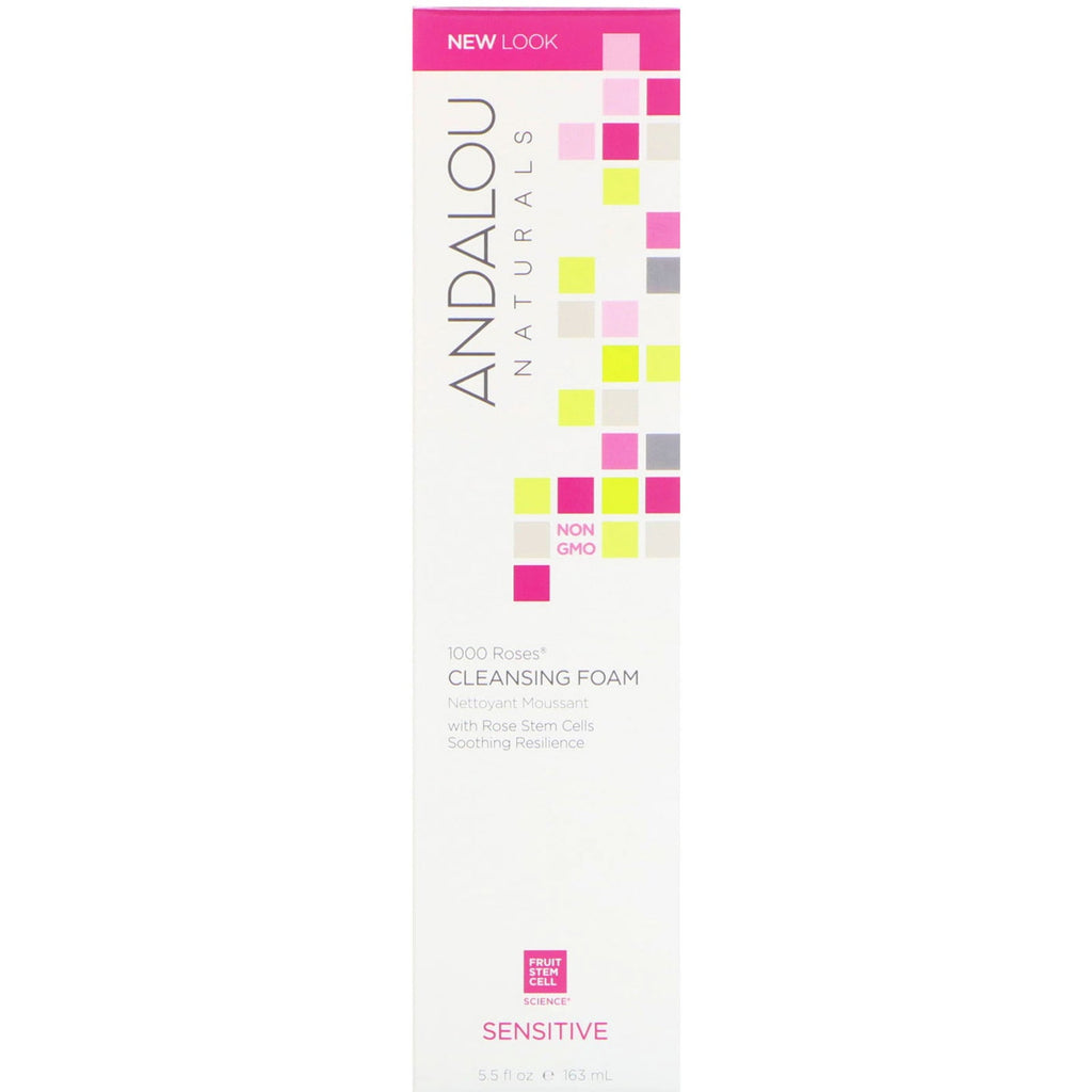 Andalou Naturals, Espuma limpiadora de 1000 rosas, sensible, 5,5 fl oz (163 ml)